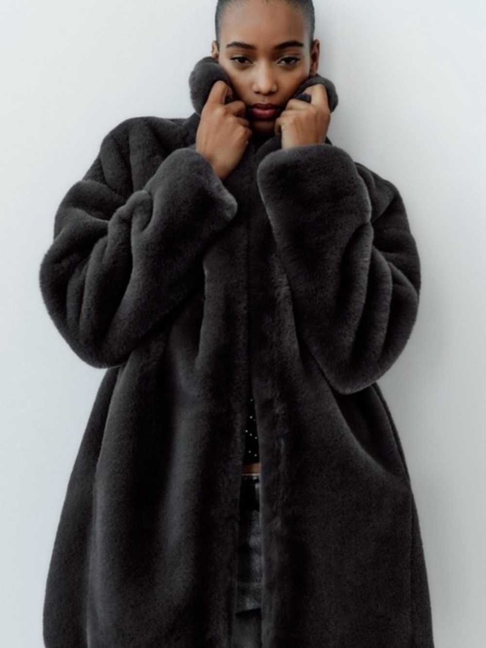 ZARA Faux Fur Coat Women’s Small Gray Oversized Fit - Picture 2 of 15